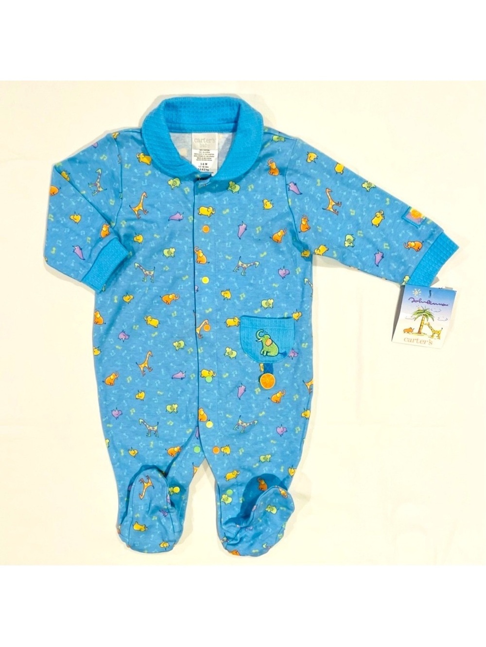 New Vintage Carters Sleeper Boys 3-6M Girls John Lennon Imagine Cotton Animals